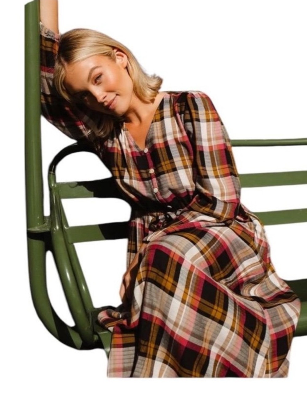 DownEast Flannel Plaid Button-Front Midi Dress Cottagecore Western